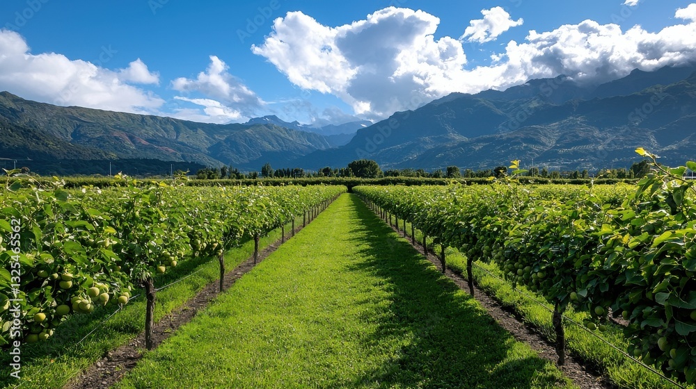 Fototapeta premium A row of grape vines with a clear blue sky in the background