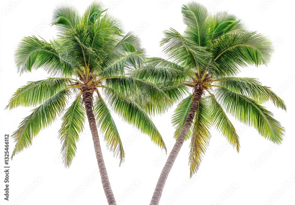 Lush Green Palm Trees Against a Bright White Background Evoking Tropical Paradise Vibes for Travel, Relaxation, and Nature Themes Lush Green Palm Trees Against a Bright White Background Evoking Tropical Paradise Vibes for Travel, Relaxation, and Nature Themes