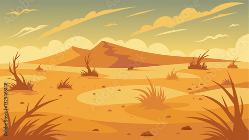 The windswept field was littered with tumbleweeds and dust the only signs of life in a landscape ravaged by drought.. Vector illustration