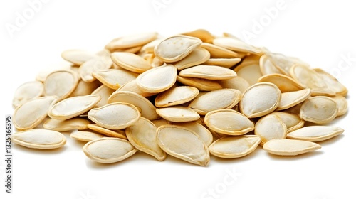 Heap of peeled pumpkin seeds isolated on white