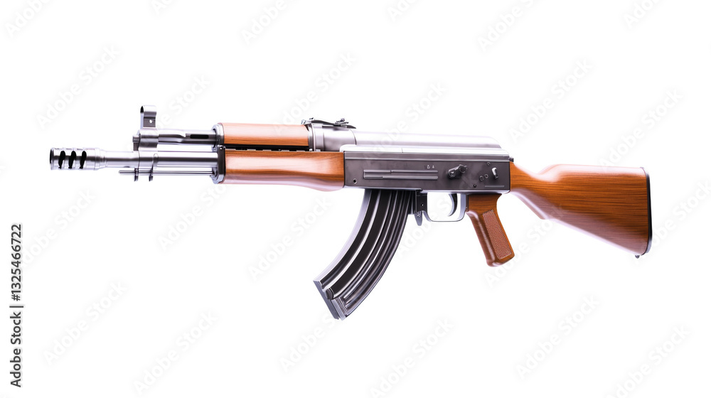 Detailed Image of an Automatic Rifle with Wooden Stock and Metal Accents, Isolated Detailed Image of an Automatic Rifle with Wooden Stock and Metal Accents, Isolated