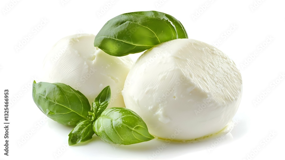 Mozzarella cheese with basil leaf isolated Mozzarella cheese with basil leaf isolated