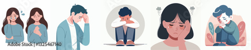 Set of sad people vector image