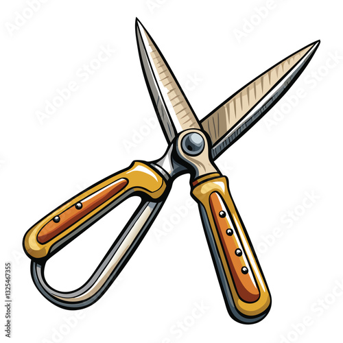Close-up shot of a pair of professional-grade kitchen shears, highlighting their sharp blades and ergonomic handles.  Show fine detail and metallic sheen.