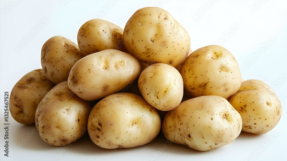 Pile of potatoes arranged on white Pile of potatoes arranged on white