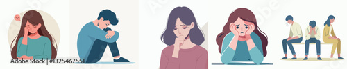 Set of sad people vector image
