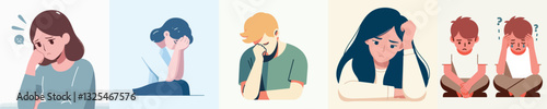 Set of sad people vector image