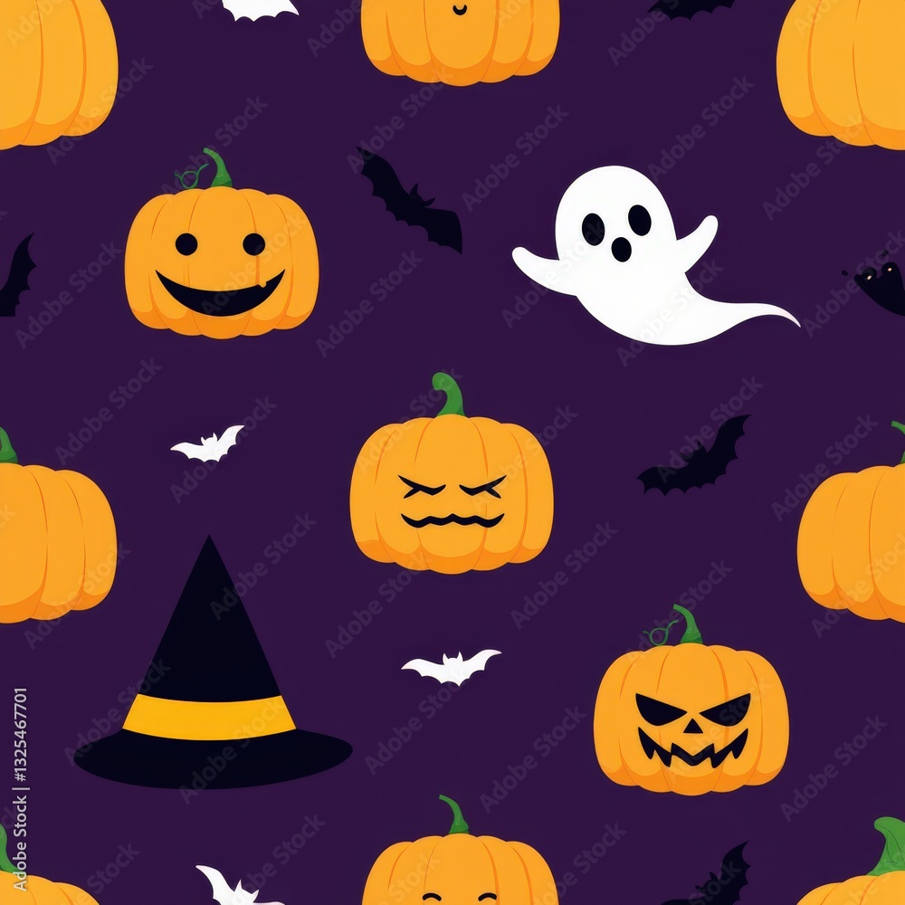 a spooky Halloween pattern with pumpkins, ghosts, and bats on a dark background a spooky Halloween pattern with pumpkins, ghosts, and bats on a dark background