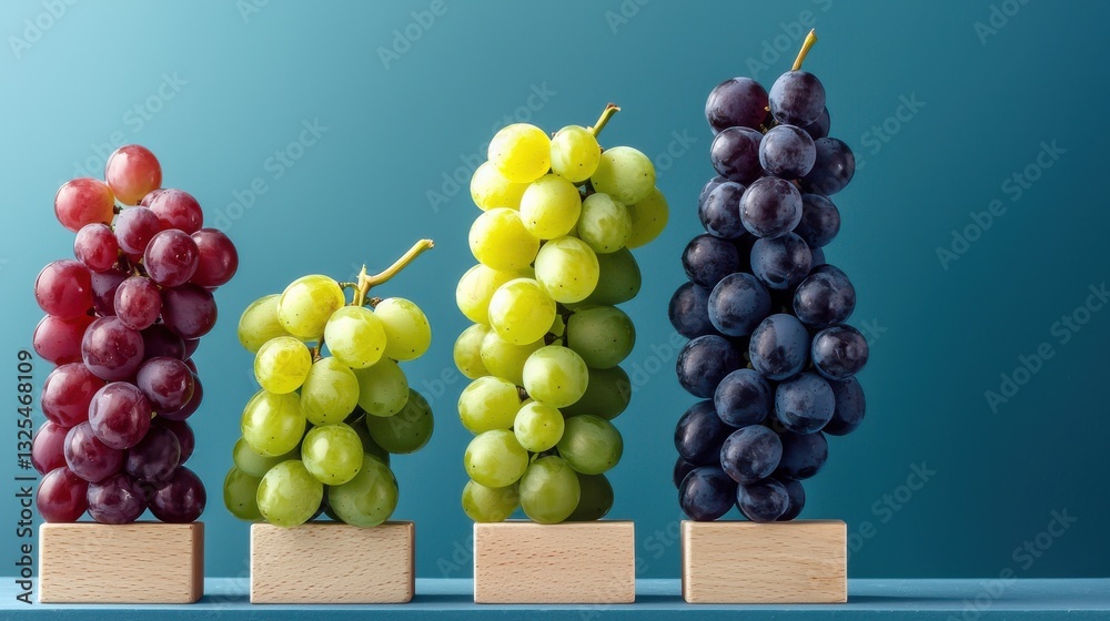 Fototapeta premium A bunch of grapes are displayed in a row, with some being green