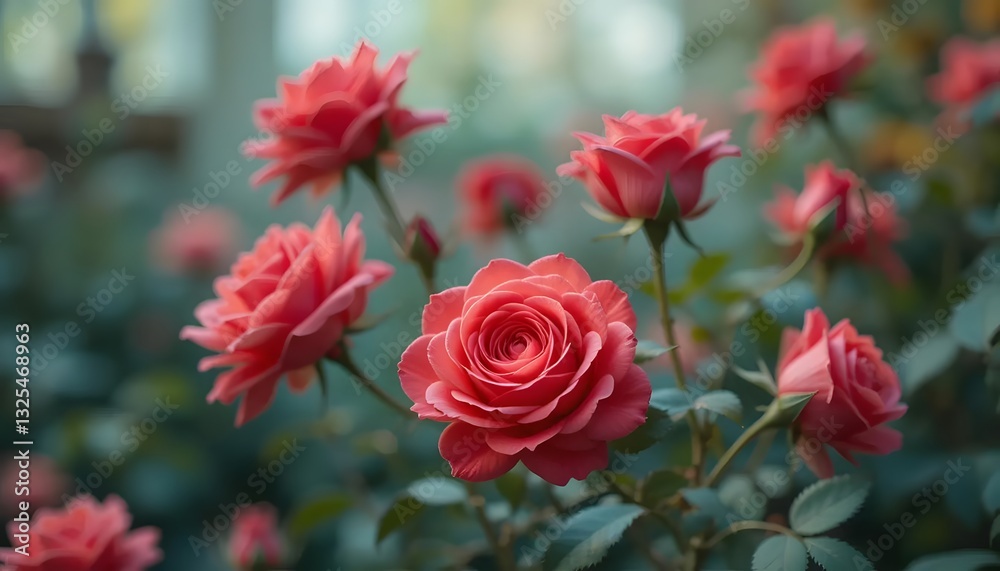 Blooming Pink Roses in a Lush Garden Floral Display Blooming Pink Roses in a Lush Garden Floral Display