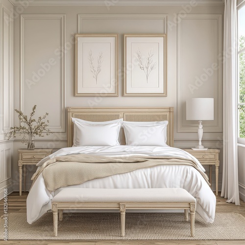 Cozy bedroom featuring a comfortable bed and stylish bench for relaxation and restful sleep