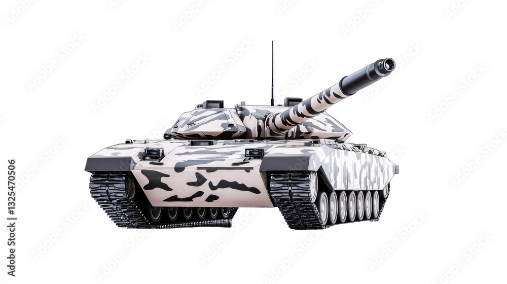 Military Tank in Camouflage Pattern on White Background for Defense and Armored Vehicle Concepts