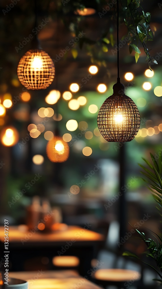 Fototapeta premium Cozy ambient lighting in a lush outdoor setting, creating a warm atmosphere.