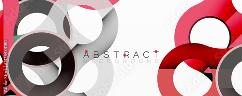 Abstract circle element composition with overlapping circular and tubular shapes featuring smooth gradients, transparency effects, and dynamic layering