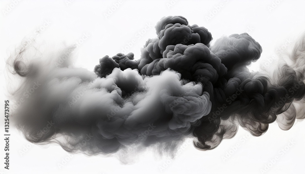 Abstract black and gray thick smoke like a cloudy on white background Abstract black and gray thick smoke like a cloudy on white background