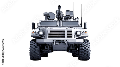 Armored military vehicle front view with turret and advanced targeting system