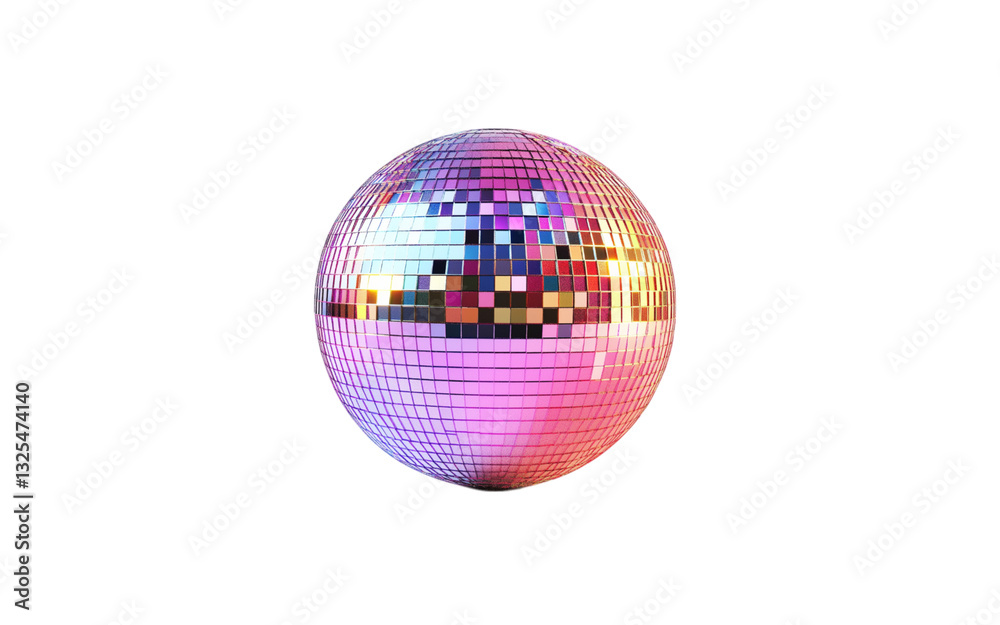 Obraz premium Colorful disco ball rotating and reflecting light on transparent background
