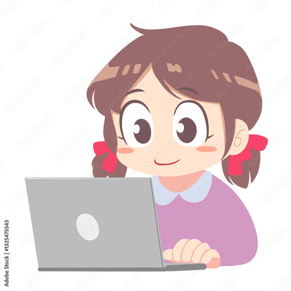 Cute smiling girl using a laptop – Online Learning & Education Illustration Cute smiling girl using a laptop – Online Learning & Education Illustration