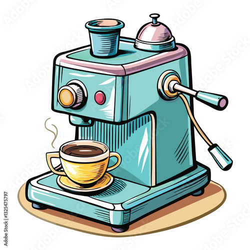 A vintage pastel blue espresso machine, gleaming chrome details, retro kitchen setting.  Detailed, high-resolution image.