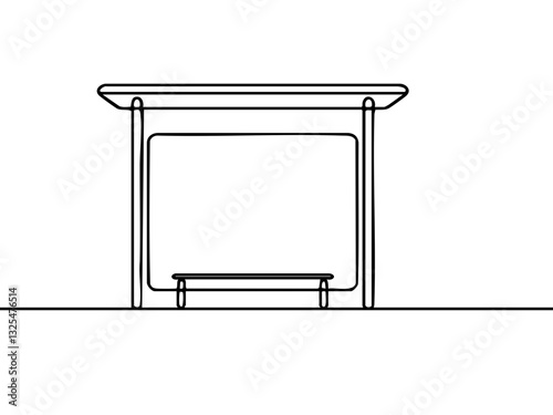 Line art bus stop shelter on transparent background