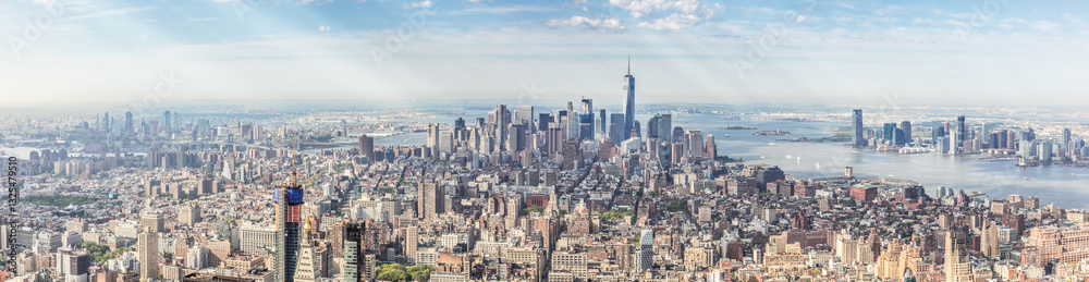 Aerial panorama of lower Manhattan at daytime, New York city Aerial panorama of lower Manhattan at daytime, New York city