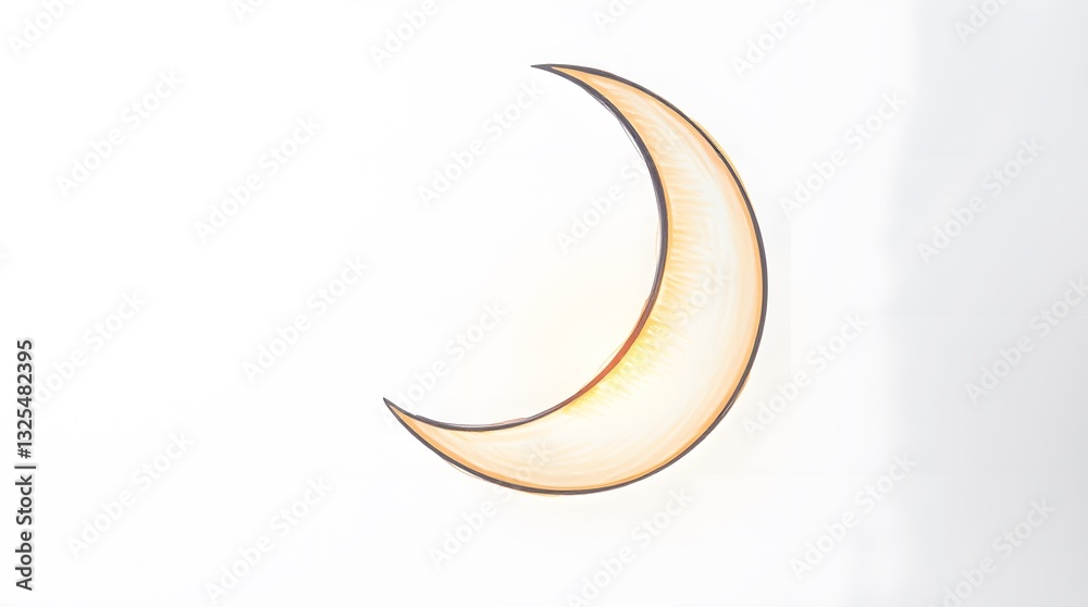 Crescent Moon Hand Drawing Illustration on White Background with Warm Glow Crescent Moon Hand Drawing Illustration on White Background with Warm Glow