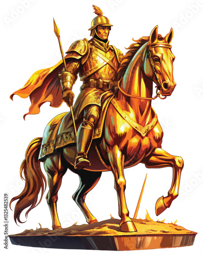 A majestic bronze equestrian statue, depicting a powerful warrior on horseback, dominates the landscape.  The intricate detailing showcases the warrior's armor and the horse's musculature.