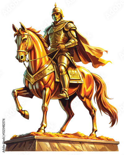 A majestic bronze equestrian statue, a towering warrior on horseback, detailed musculature, heroic pose, dramatic lighting,  impressive scale.