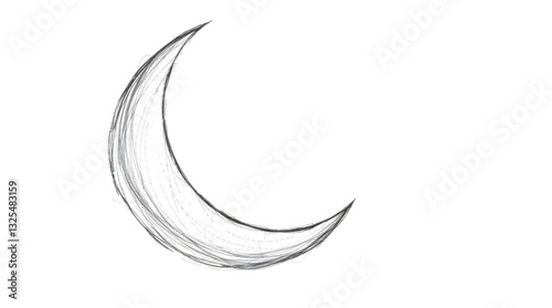 Crescent Moon Sketch with Soft Pencil Strokes on White Background