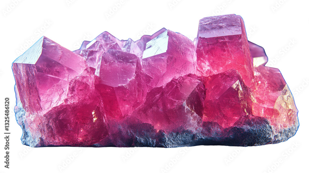 Fototapeta premium Radiant Crystal Cluster: A close-up shot of a captivating crystal cluster displaying radiant pink and red hues, showcasing its unique geological formation and beauty.