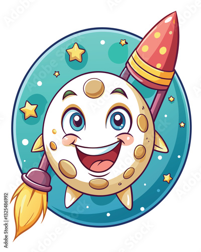Generate a whimsical illustration of a grinning moon, anthropomorphized with a creamy, cheesy face, radiating a friendly, playful aura.