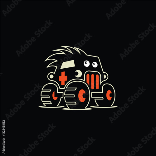 Monster car cartoon vector logo illustration eps 10