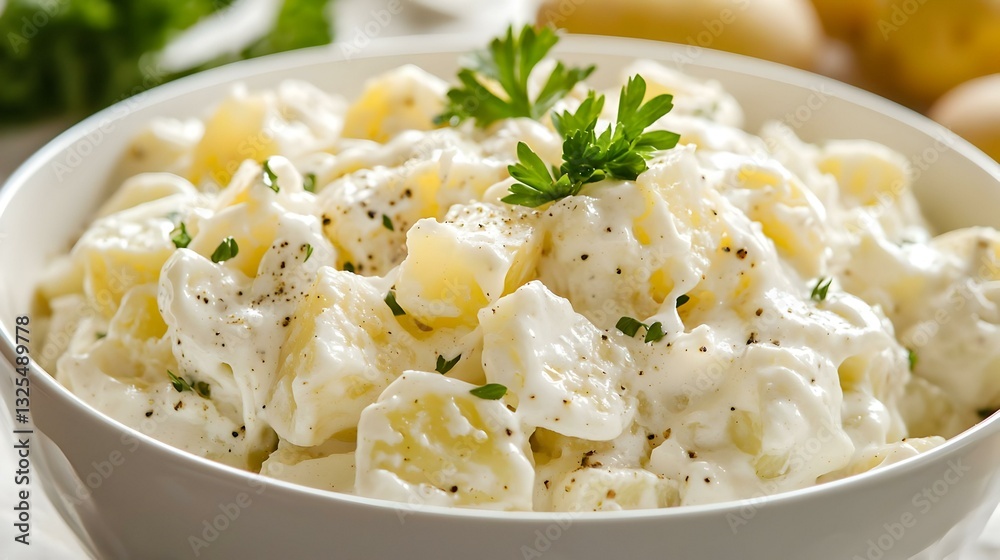 Creamy potato salad isolate on white background Creamy potato salad isolate on white background