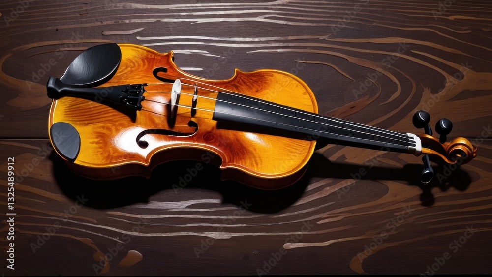 Fototapeta premium A beautifully crafted violin resting on a wooden surface