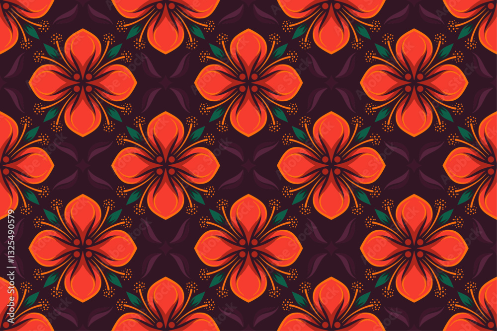 Fototapeta premium Orange Flowers Floral Seamless Pattern