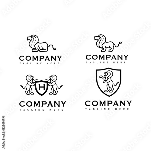 Lion Line art side view silhouette icon vector art illustration bundle set perfect for property, home, and luxury industry