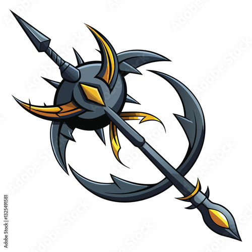 Create a stark, minimalist illustration of a single harpoon silhouette, subtly overlaid with a horizontal bar, suggesting a weighty, trapped feeling.