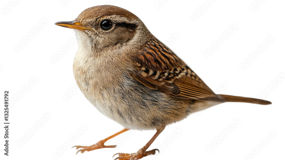 Fototapeta premium Brown Wren Perched: A charming brown wren with intricate plumage, a keen eye, and a delicate beak, perched in profile, offering a captivating glimpse of nature's delicate artistry.