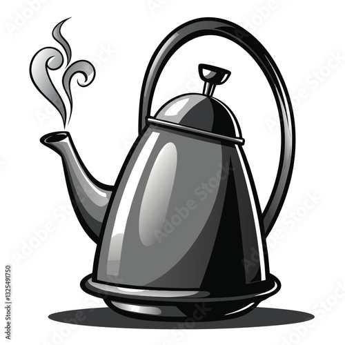 A stark silhouette of a single kettle, steaming gently, against a minimalist background.  Whispering steam creates a subtle ethereal effect.