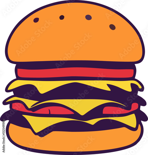 A large beef burger with grilled patty, cheddar cheese, and fresh lettuce, served with crispy French fries and dipping sauce.