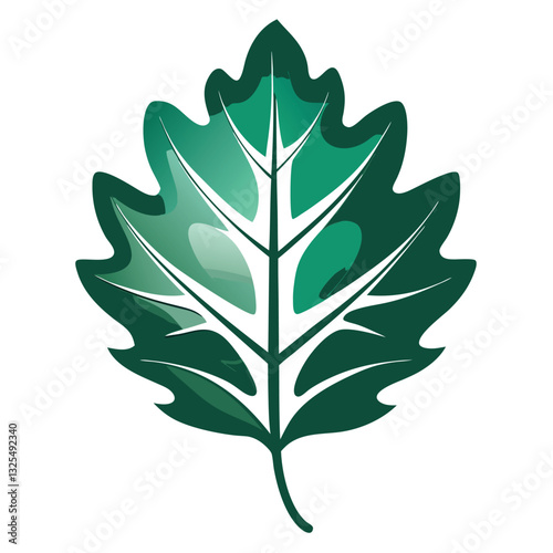 Generate a detailed silhouette of a single oak leaf, exhibiting jagged edges and intricate vein detail against a stark white background.