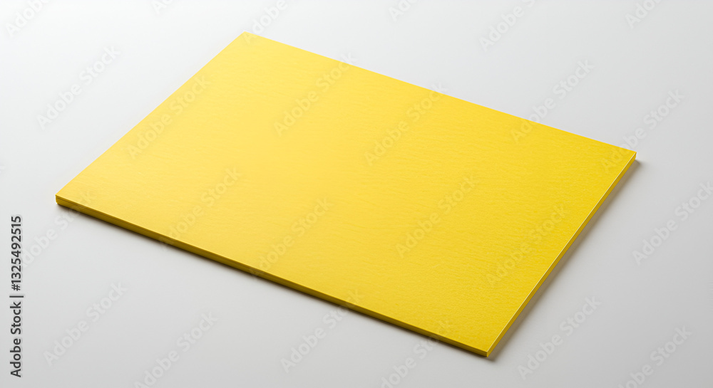 Empty Blank vibrant yellow sheet of paper lies gracefully on a pristine white background, exuding simplicity and elegance,contrast, visual, eye-catching, monochrome