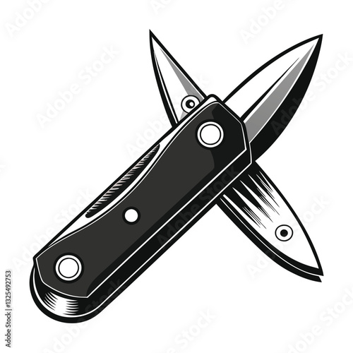 A stark silhouette of a single, closed pocket knife against a minimalist background.