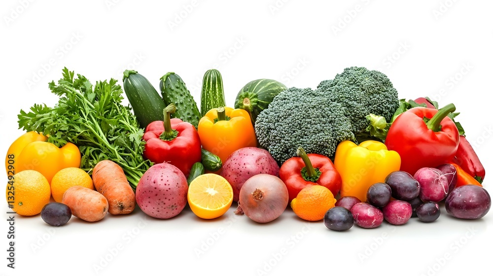 Panorama bright vegetables and fruits isolated Panorama bright vegetables and fruits isolated