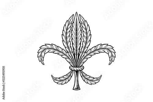 line art of marijuana leaves forming Fleur De Lis