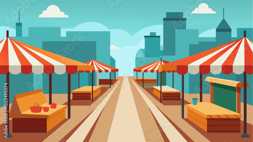 The usually bustling market is a ghost town with empty stalls and disappointed vendors.. Vector illustration