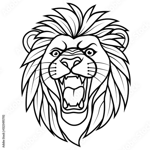 Lion head roar line art