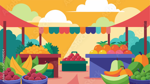 The vibrant colors and juicy scents of the fruits went unappreciated as the market remained alarmingly quiet.. Vector illustration
