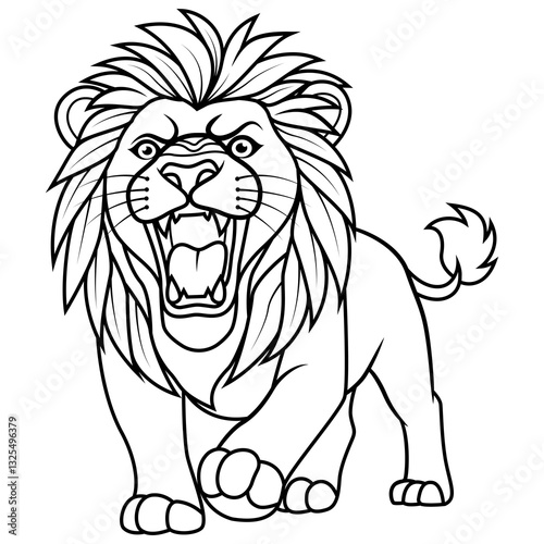 Roaring lion line art for coloring page