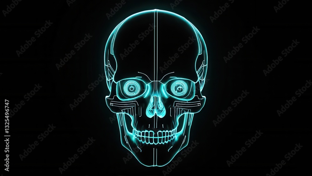 a futuristic representation of a glowing robotic skull a futuristic representation of a glowing robotic skull